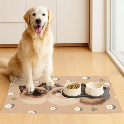 Cat Feedings Mats 20x12 inch Cute Cat Print Pet Bowl Placemat Non Slip Mat - Image 3