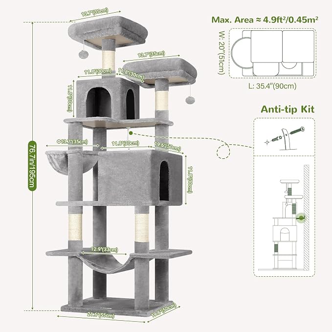 Globlazer Cat Tree Tower, 76-Inch Extra Tall Multi-Level Cat Furniture - Image 6