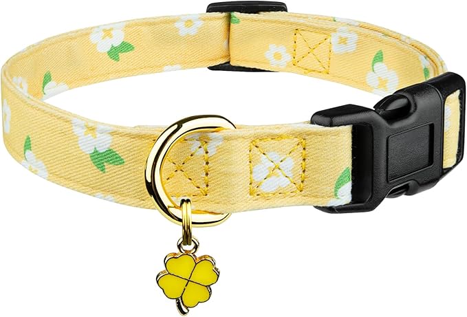Cotton Handmade Dog Collar Cute and Distinctive Patterns Yellow Flower by Fyeqyaou