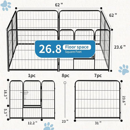 NEWBULIG Dog Playpen 8 Panels 24" Height Foldable Heavy Duty Metal Dog Exercise - Image 3