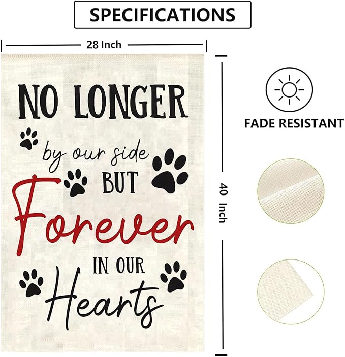 Pet Memorial House Flag No Longer By My Side Forever in Our Heart 28x40 Inch - Image 3