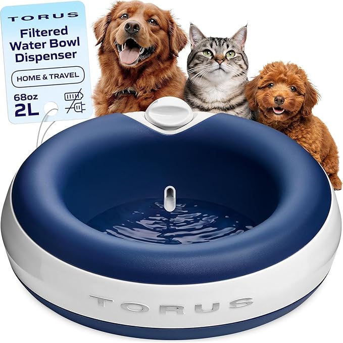 Filtered Portable Dog Water Dispenser, 2L / 68oz, Automatic Pet Water Dispenser by TORUSPET