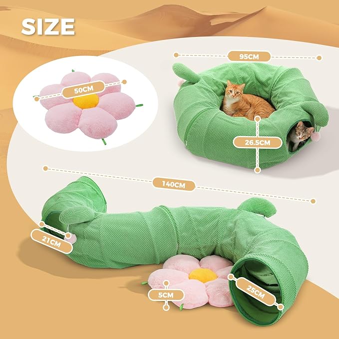 PEQULTI Cat Tunnel with Bed for Indoor Cats, Cat Play Donut Tunnel with - Image 2