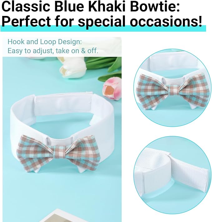 Segarty Dog Bow Tie for Neck Girth 12.6-15.7in, Adjustable Dogs Blue Khaki - Image 3