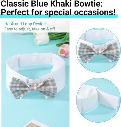 Segarty Dog Bow Tie for Neck Girth 12.6-15.7in, Adjustable Dogs Blue Khaki - Image 3