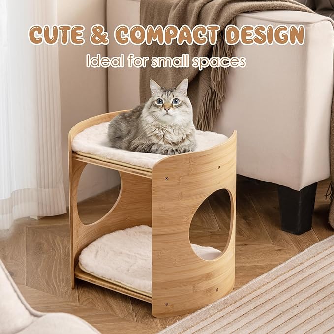 Tangkula Elevated Cat Bed for Indoor Cats, 2-Tier Cute Small Cat Tree Tower - Image 3
