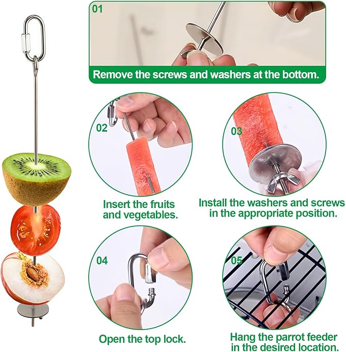 2 Pcs Bird Cage Food Holder Stainless Steel Parrot Fruit & Vegetable Skewer - Image 3