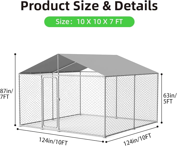 10'x10' Large Outdoor Dog Kennel, Heavy Duty Dog Enclosure - Image 6