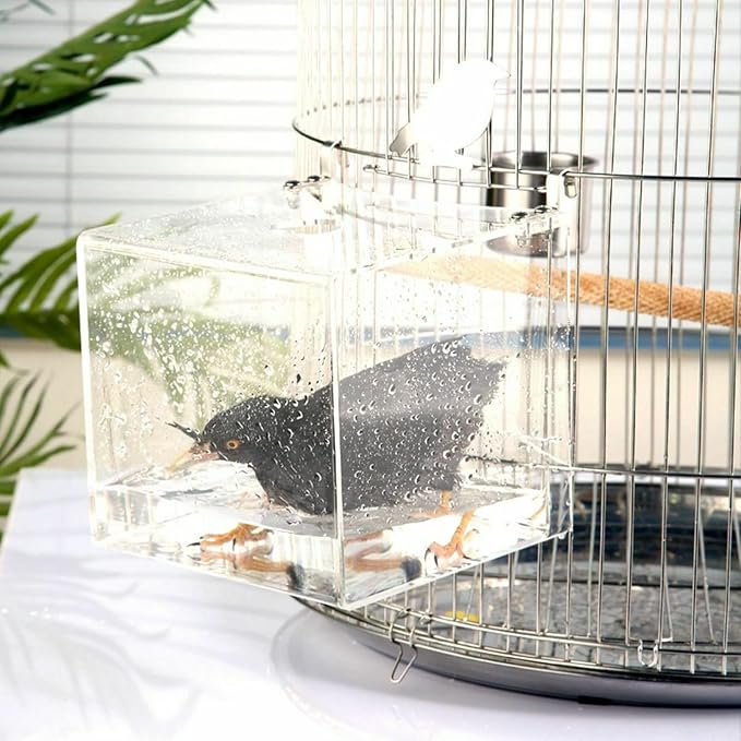 Hanging Bird Bath Cube Bird Bathtub Bath Shower Box Bowl Cage Accessory by GURECOD
