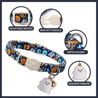 Halloween Cat Collar-2Pack Autumn Pumpkin Kitten Collars-Funny Halloween Ghost - Image 2