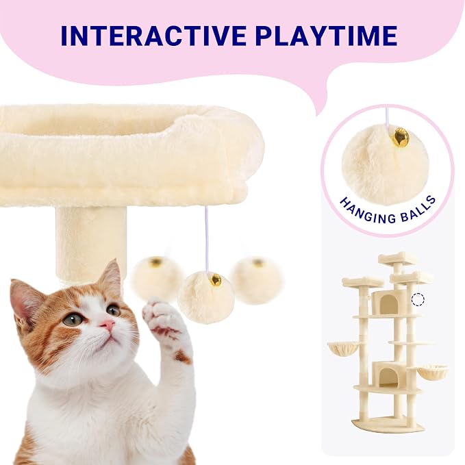 Allewie 73in Fan-Shaped Space-Saving Corner Cat Tower/Multi-Level Tall Cat Tree - Image 5