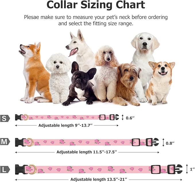 Cotton Handmade Dog Collar Cute and Distinctive Patterns Pink Rose - Image 3