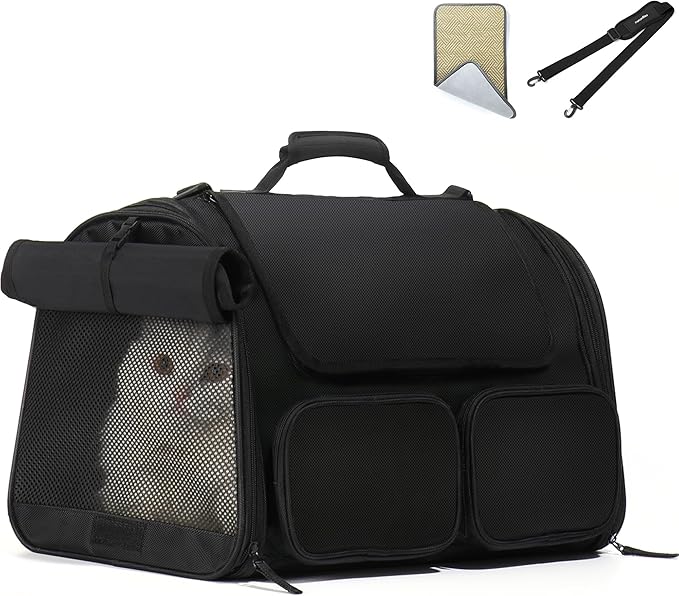 FUKUMARU Cat Carrier, 4 Mesh Windows Small Dog Carrier, 4 Storage Pockets Cat by FUKUMARU