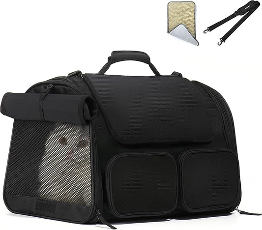 FUKUMARU Cat Carrier, 4 Mesh Windows Small Dog Carrier, 4 Storage Pockets Cat by FUKUMARU