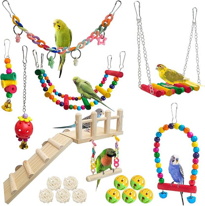 Hamiledyi 17Pcs Parrot Swing Toys Perches Platform by Hamiledyi