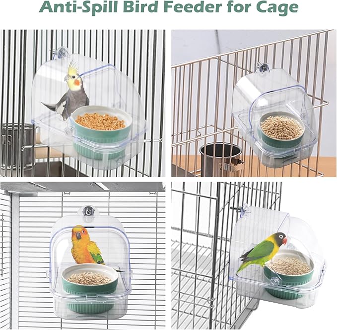 Bird Cage Feeder with Ceramic Bowl, 2 in 1 No Mess Bird Feeder and Transparent - Image 6