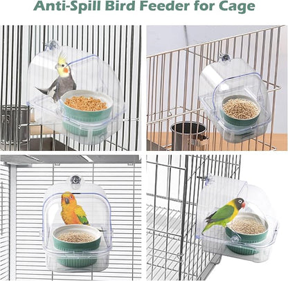 Bird Cage Feeder with Ceramic Bowl, 2 in 1 No Mess Bird Feeder and Transparent - Image 6