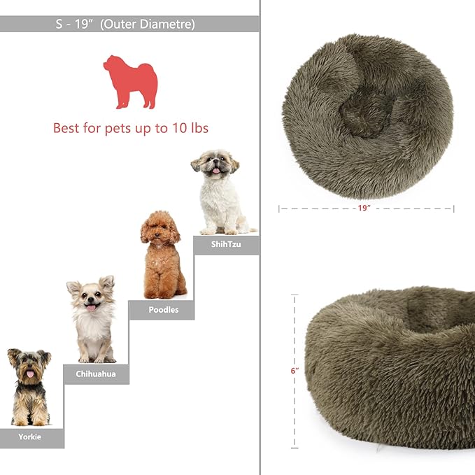 Calming Donut Dogs Beds for Small Dogs Washable, 19inch Fluffy Round Puppy Bed - Image 3