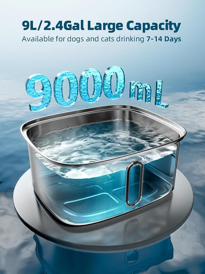 Dog Water Fountain for Large Dogs, 9L/2.4Gal Stainless Steel Dog Fountain - Image 2