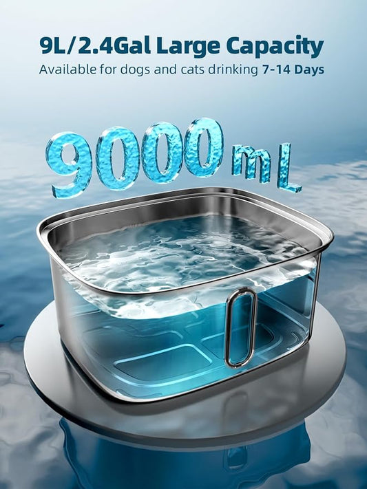 Dog Water Fountain for Large Dogs, 9L/2.4Gal Stainless Steel Dog Fountain - Image 2