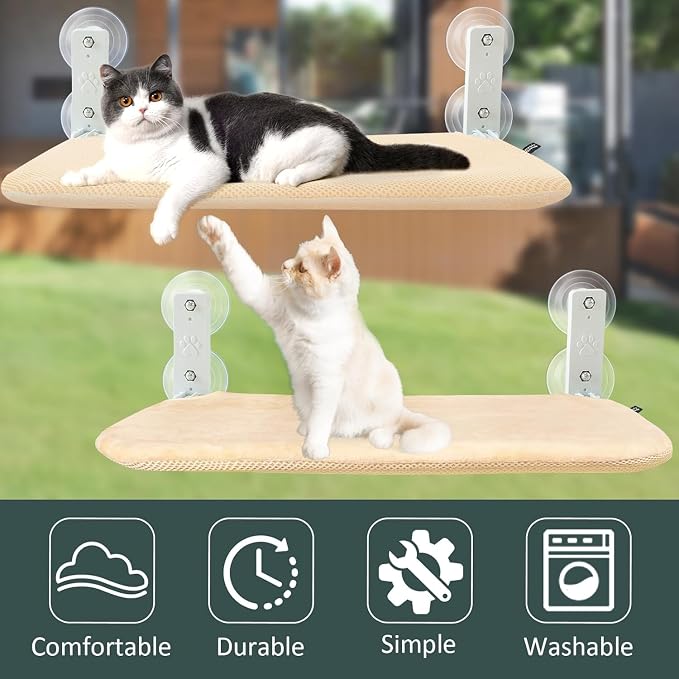 Sunhoo 2PCS Cat Window Hammock Perch Cordless Window Sill Seat Bed Foldable - Image 5