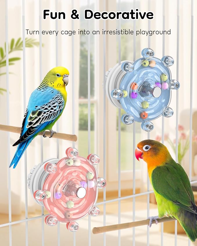 Pawfly 2 Pcs Bird Toys for Parakeets, Spinning Wheel Chew Toys, Interactive - Image 7