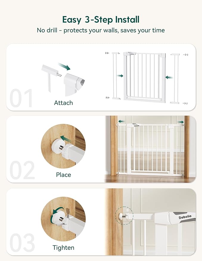 Babelio Metal Baby Gate, 29-43" Auto Close Easy Install Pet Gate PressGuard P7 - Image 5