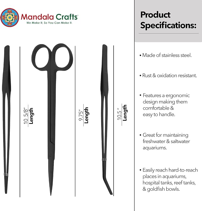 Mandala Crafts Black Stainless Steel Aquascaping Tools Kit – Aquarium Plant - Image 3