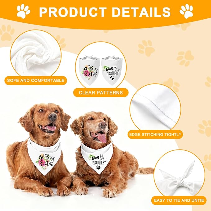 2 Packs Big Sister Brother Pregnancy Announcement Dog Bandana, Gender Reveal - Image 3