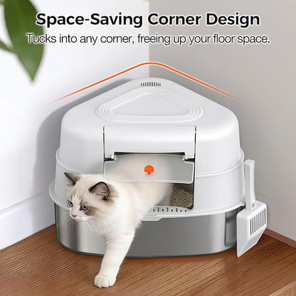 XL Stainless Steel Corner Cat Litter Box - Image 2