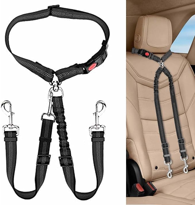 Dog Seat Belt for Car, Dual Pet Vehicle Headrest Restraint Safety Seatbelt by Unknown
