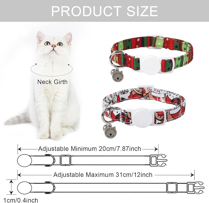 Lionet Paws 2pcs Pack Cotton Cat Collar, Breakaway Buckle Christmas Cat Colar - Image 5
