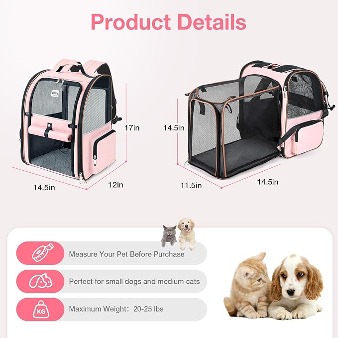 Lekebobor Large Cat Backpack Carrier Expandable Foldable Pet Carrier Backpack - Image 2