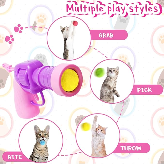 2 Cat Toy Launchers & 100 Cat Pom Pom Balls, Cat Toys Balls Launcher, Launch - Image 7