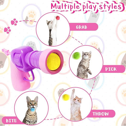 2 Cat Toy Launchers & 100 Cat Pom Pom Balls, Cat Toys Balls Launcher, Launch - Image 7