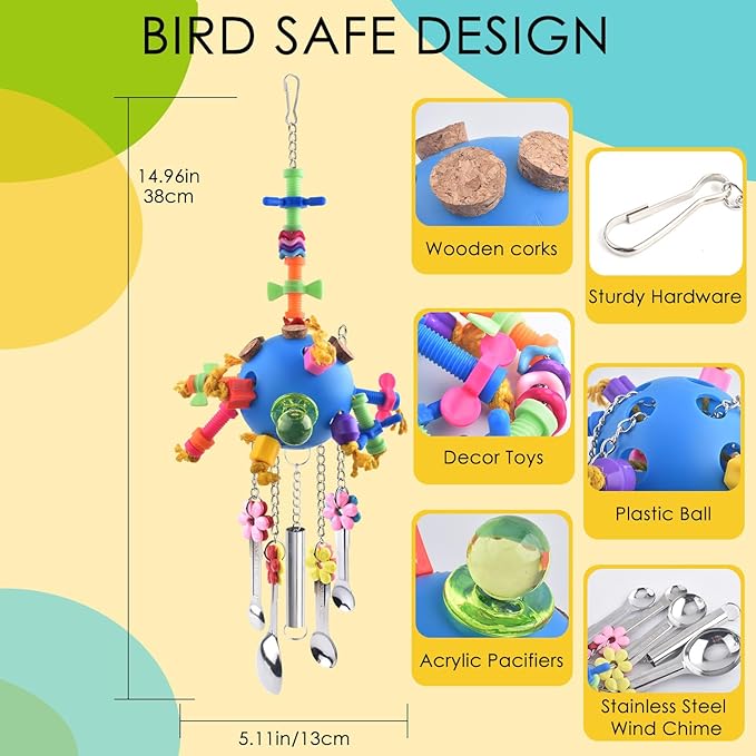 KATUMO Bird Toys, Parrot Pull Spoons Colorful Acrylic Stick Toys Bird Chew Toys - Image 2