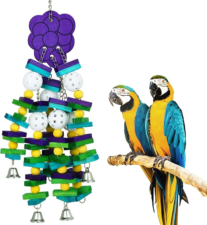 Large Bird Parrot Toys with Bells- Parrots Cage Chewing Toy Gift with Colorful by MEWTOGO