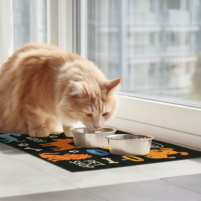 Cute Happy Dog Food Mat for Cat Food Mat Food and Water Bowl Pet Feeding Bowl - Image 3