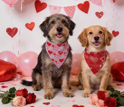 Valentine's Day Dog Bandanas Set 2PCS-Large, Heart Bandanas - Image 6