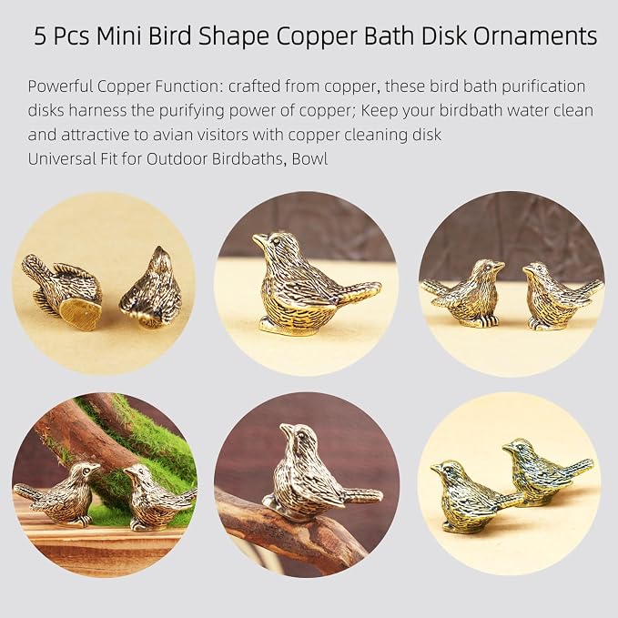 5 Pcs Mini Brass Bird Shape Copper Bath Disk Birdbath Cleaner Purification - Image 4