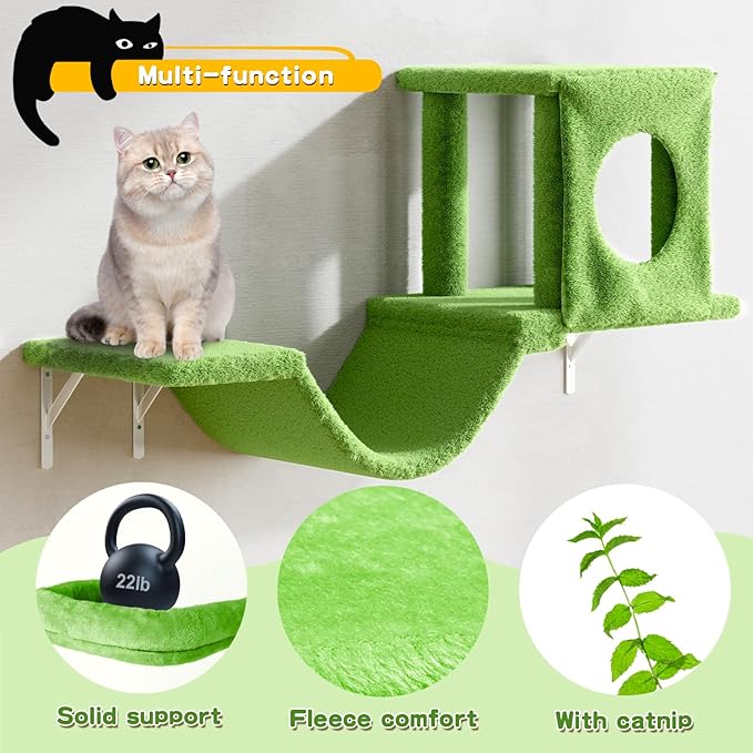 NUNU LAB Wall Mounted Cat Climber Set, Scratcher Board and Hammock, Shelves - Image 5