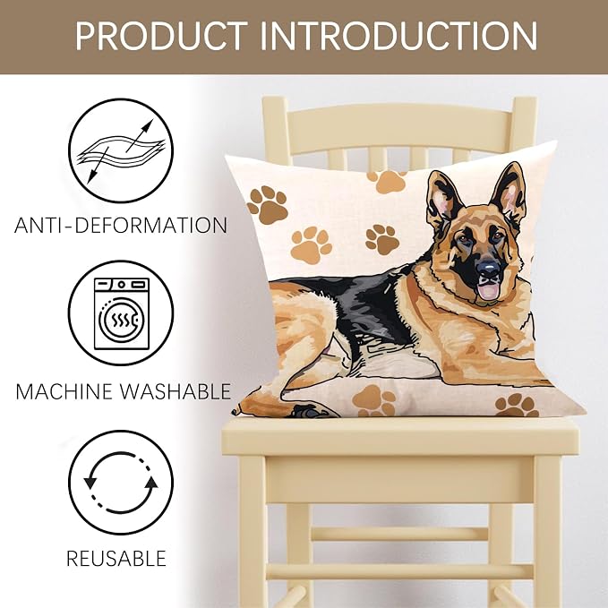 German Shepherd Dog Decorative Throw Pillow Cover 18 x 18, Cute Puppy Paw - Image 3