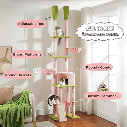 PAWZ Road Pink Cat Tree, Floor to Ceiling Cat Tower - Image 5