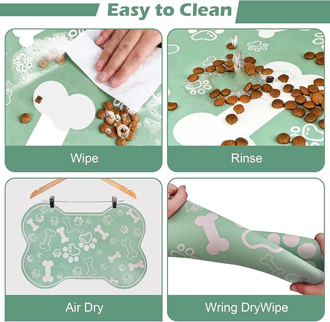 Dog Cat Mat for Food and Water, Rapid Absorbent Pet Feeding Mat, Bone Shaped - Image 5