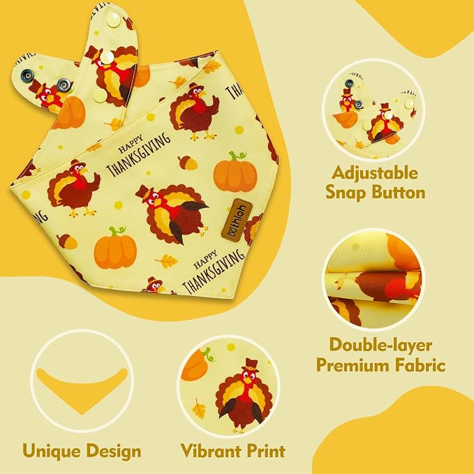 Thanksgiving Dog Bandanas with Snap Button, 2 Pack Adjustable Fall Bandanas - Image 3