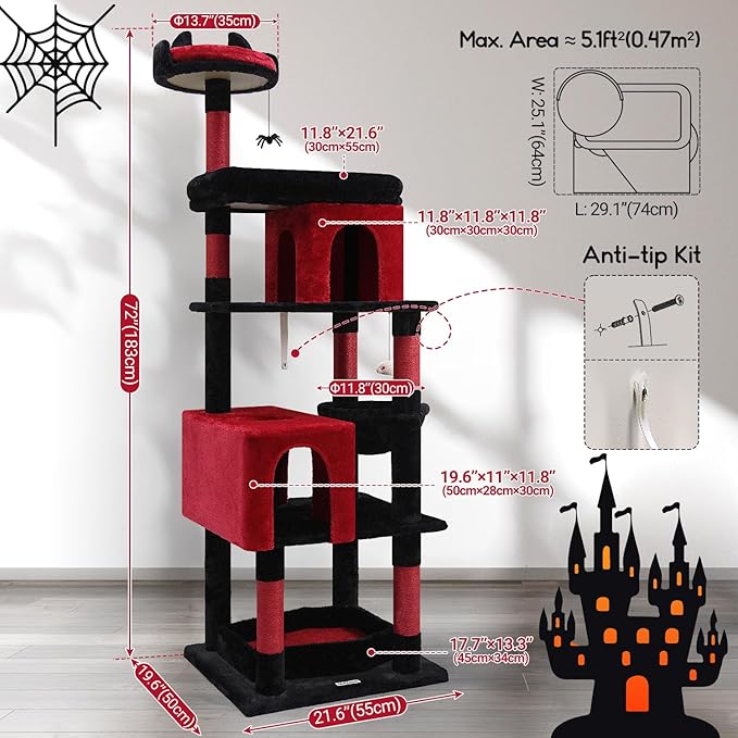 Globlazer Heavy Duty Gothic Cat Tree, 72in Large Cat Tower - Image 6
