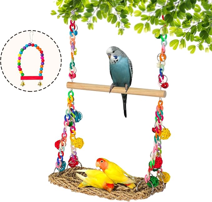 Natural Bird Swing Toys with Wood Perch, Double Layer Bird Seagrass Woven - Image 8