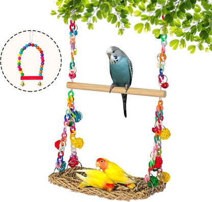 Natural Bird Swing Toys with Wood Perch, Double Layer Bird Seagrass Woven - Image 8