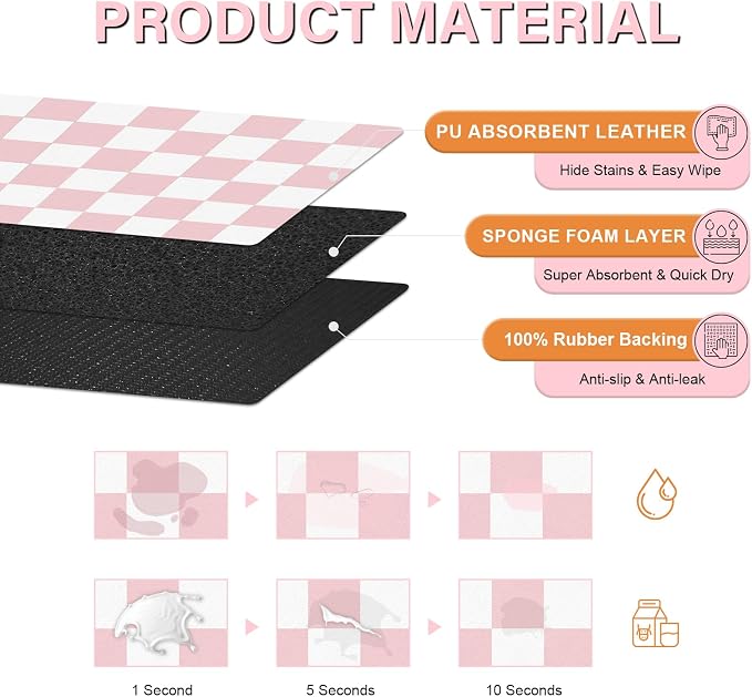 Checkered Dog Cat Feeding Mat, Absorbent Pet Feeding Mat - Image 2