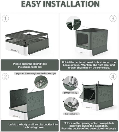 Cat Litter Box with X-Large Litter Mat and Scoop, Large Covered Litter Box with - Image 6